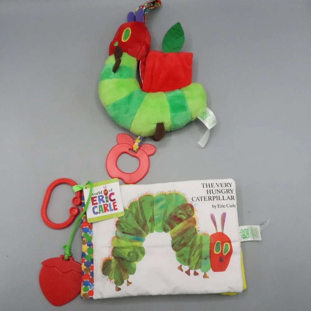 Eric Carle Crinkle book plush very hungry caterpillar & Hang sensory Toy Lot